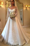 Princess Off the Shoulder Modest Wedding Dresses with Lace Long Sleeves STI15302