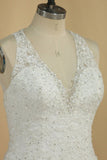 2024 Wedding Dresses V Neck Organza With Applique And PABJKBQQ