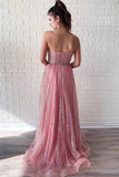 Stunning Sweetheart Low Back A Line Prom Dresses with Sequins