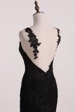 2024 Open Back Bateau Dark Navy Evening Dresses Mermaid Tulle PB9P29C8