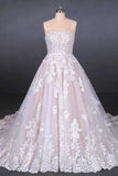 Ball Gown Strapless Wedding Dresses with Lace Applique, Lace Up Bridal Dress STI15071