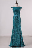 2024 New Arrival Mermaid Bateau Sequins Sweep Train PK9PJZM8