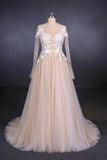 Sexy Sheer Neck Long Sleeves Tulle Wedding Dress Charming Tulle Bridal Dress P6CJDMAJ