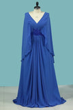 2024 V Neck A Line Evening Dresses Chiffon With Beading PP4RRH44