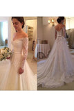 2024 Wedding Dresses A Line Long Sleeves Tulle With Applique PXATA3TK