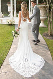 Spaghetti Straps Lace Open Back Mermaid Off White Wedding Dresses Bridal Dresses STI15416