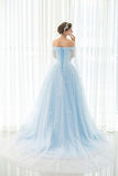 2024 Light Sky Blue Prom Dresses Sweep/Brush Train Tulle Prom PB5PPFF9