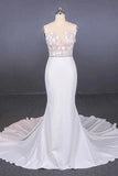 Mermaid Sheer Neck Mermaid Long Wedding Dress with Appliques, Wedding Gowns STI15265