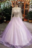 2024 A-Line Tulle Prom Dresses Lace Up With Bling Bling Beaded Bodice Full Sleeves PK1FZFTS