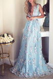 2024 Sky Blue Prom Dresses See Through Embroidery Formal PCJCN467