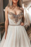 A-Line Crystals Long Wedding Dress With Champagne PM6Z4P11