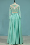 2024 Prom Dresses A-Line Scoop Floor-Length Satin & Lace PRBT4CGE