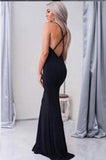 New Arrival Simple Halter Black V-Neck Criss Cross Sleeveless Mermaid Long Prom Dresses