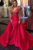 2024 Red Prom Dress Satin V Neck With Pearled Bodice PL432S62