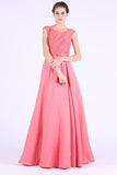 2024 Prom Dresses A Line Scoop Beaded Bodice Satin PAS393FC