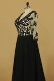 2024 Plus Size Black Mother Of The Bride Dresses V Neck A Line Chiffon With PX6ZZZAC