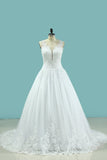 2024 Wedding Dresses A Line Scoop Tulle With Applique PNRZCK8N