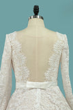 2024 Prom Dresses A-Line Long Sleeves Soft Lace Bateau PYLNS49P