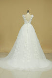 2024 Tulle Wedding Dresses Off The Shoulder With Applique Sweep Train PARALZDT