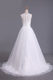 New Arrival Spaghetti Straps Wedding Dresses Sheath Lace & Tulle With Applique Court Train STIPRX2EKZH