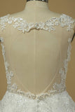 2024 Wedding Dresses A Line V Neck Open Back Organza With Applique P45Y3G6Z