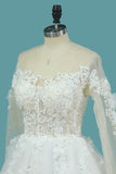 2024 A Line Long Sleeves Tulle Scoop Wedding Dresses With Applique And Beads PEDR1ANE