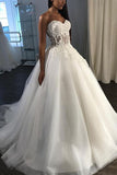 Elegant Sweetheart Strapless A Line With Lace Appliques Ball Gown Wedding Dresses