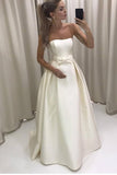 2024 Simple Satin Wedding Dresses Strapless A Line With P22ZEDDE