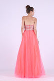 2024 Prom Dresses A Line Strapless Beaded Bodice Tulle P3E3MC76