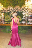 2024 Satin V Neck Open Back Evening Dresses P8EGNL8Y