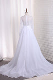 2024 Wedding Dresses Scoop Long Sleeves Tulle & Organza With Applique Sweep PLGC94FN