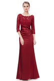 Elegant 3/4 Sleeve Lace Burgundy Formal Dresses Bateau Mermaid Evening Dresses STI15142