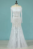 2024 Mermaid Boat Neck Wedding Dresses With Applique Chapel PRJKNSM2