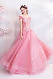 Off The Shoulder Puffy Tulle Prom Dresses Floor Length Appliqued PYDQSSM6