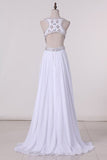 2024 Open Back Scoop Prom Dresses A Line Chiffon PKB7RP3N