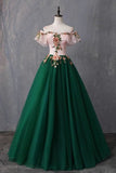 Off The Shoulder Floor Length Prom Dress With Appliques Puffy PNQ94AH7