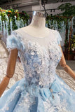 Light Sky Blue Gorgeous Prom Dress With Flowers Ball Gown Quinceanera Dress PZDMKHBY