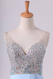 2024 Prom Dresses V Neck Beaded Bodice Sweep Train Chiffon PM4ZAA1R