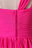 2024 Fuchsia One Shoulder A Line Chiffon Bridesmaid P2YJGCLY