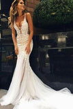 Luxurious Mermaid Long V-neck Wedding Dress with Open Back