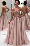 Luxury Beaded Long Prom Dresses A-Line Popular Appliques PKJ3R7E4