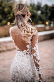 Mermaid Lace Appliques Long Sleeve See-Though Tulle Wedding Dresses Beach Wedding STIPBSR61G8