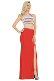 2024 Two-Piece Scoop Prom Dresses Spandex With Beads PADNDANG