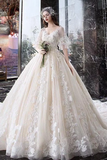 Princess Half Sleeve Ball Gown Wedding Dresses Appliques V Neck Bridal STIPYYC62LK