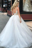 Sheath Spaghetti Straps White Detachable Train Prom Dress with Appliques, Quinceanera Dresses STI15373