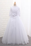 2024 Mid-Length Sleeves Scoop Ball Gown Flower Girl Dresses Tulle PQ15XLTJ