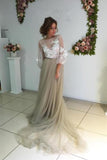 Long Puff Sleeves Prom Dresses Appliques See Through Evening Prom STIP2HJK88Z