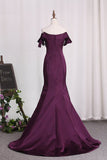 2024 Mermaid Off The Shoulder Satin Evening Dresses Sweep Train PR2ZKSCZ