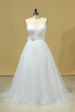 2024 Wedding Dresses A-Line Spaghetti Straps Court Train Organza With Removable Sash Zipper Back PYZNR8Y9