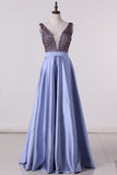 2024 Satin Prom Dresses A Line Beaded Bodice Open P3CS7YNZ